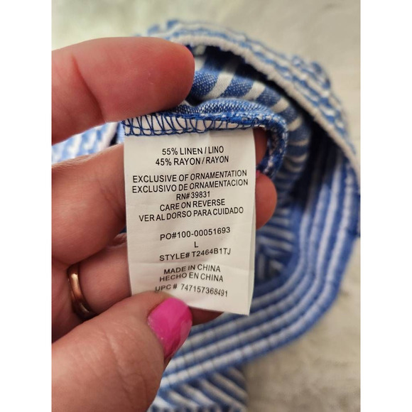 Jolt Womens Wide Leg Cropped Pants Blue Stripe Drawstring Pockets Tassels Linen - Picture 11 of 12